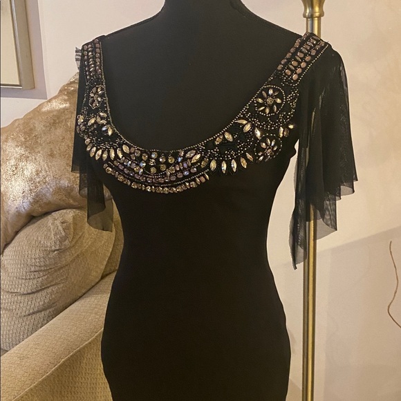 David Meister Black Maxi Dress with Embellished Neckline size 2 - Picture 6 of 9